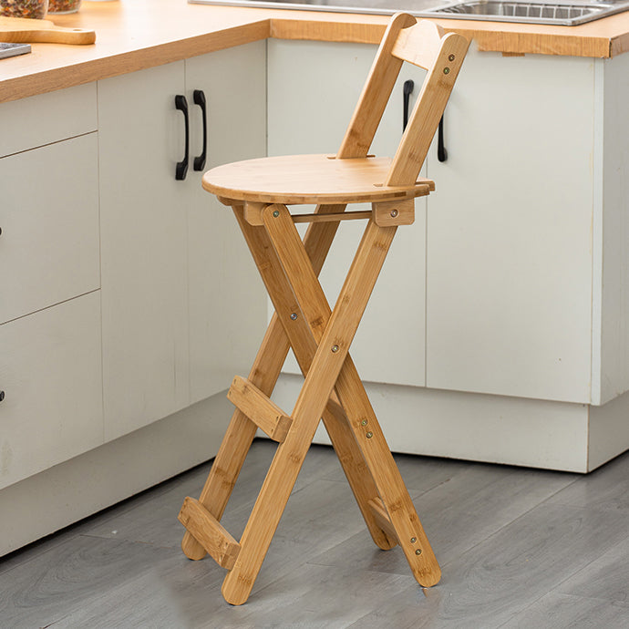Zeitgenössischer klappbarer Barhocker aus massivem Holz für den Innenbereich mit niedriger Rückenlehne
