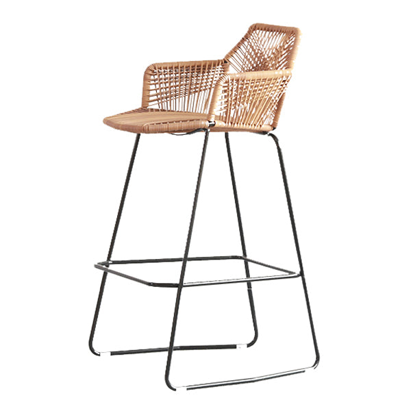 Moderne Armlehre Rückenlehne Theke Stuhl Iron Balcony Barhocker mit Rattansitz und Pedal