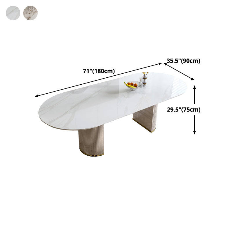 Ovale dubbele voetstuk glamour eettafel witte tint vaste tafel met gesinterde steen