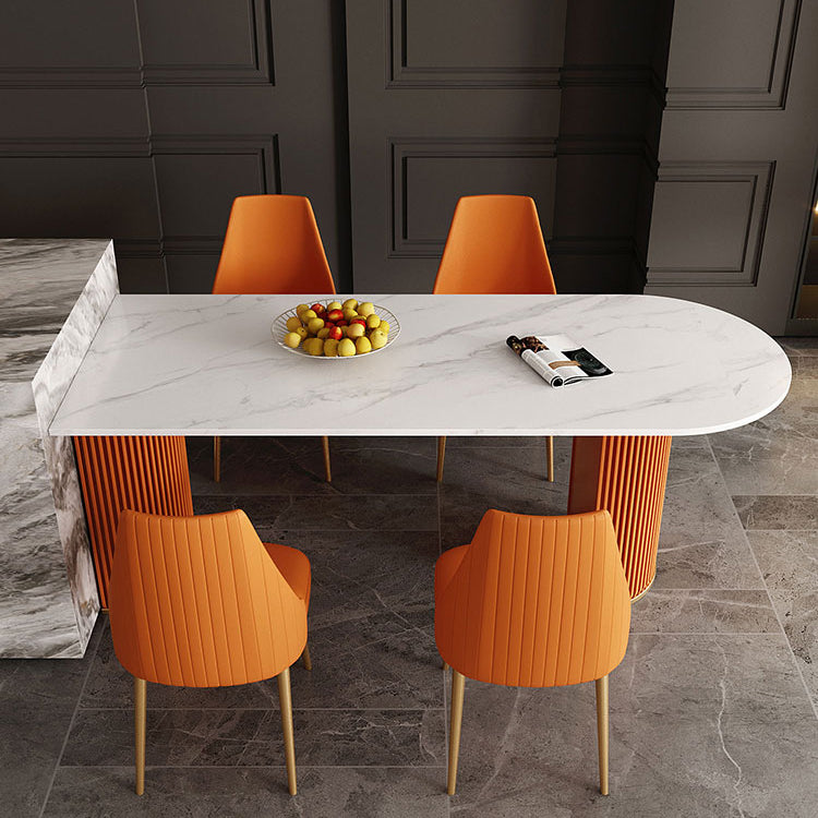 Traditional Luxury Dining Table White Sintered Stone Double Pedestal Dining Table