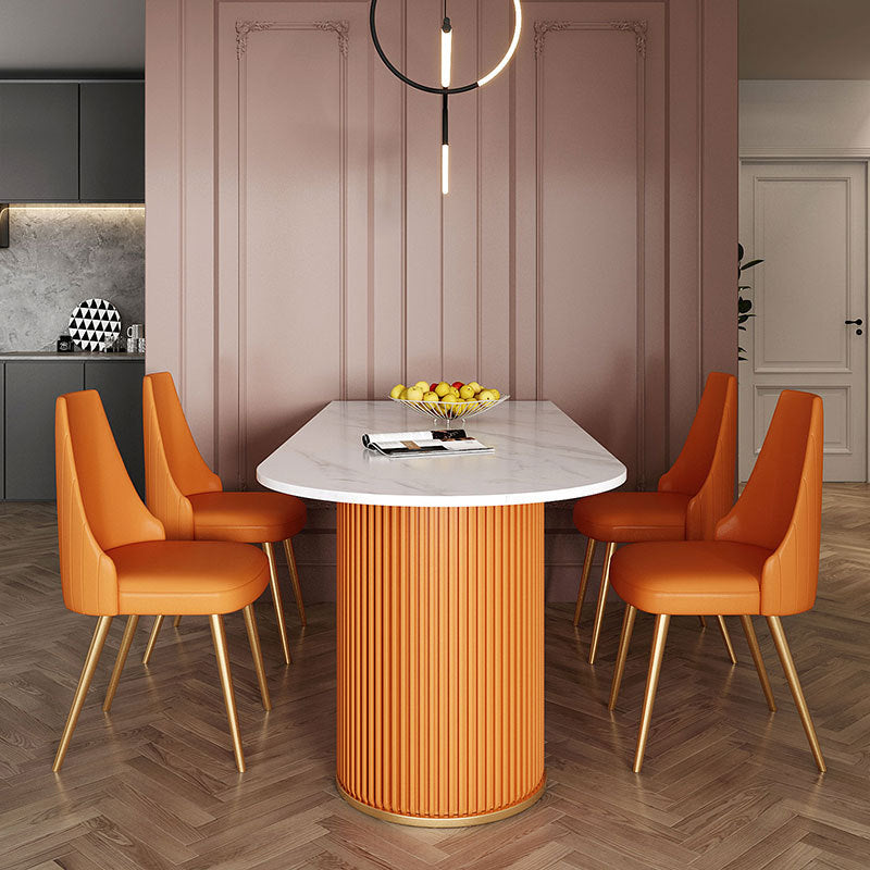 Traditional Luxury Dining Table White Sintered Stone Double Pedestal Dining Table