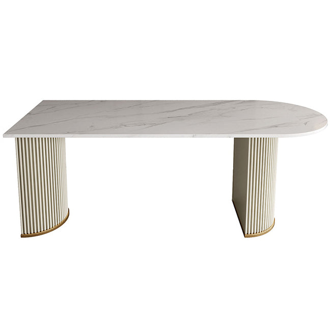 Traditional Luxury Dining Table White Sintered Stone Double Pedestal Dining Table