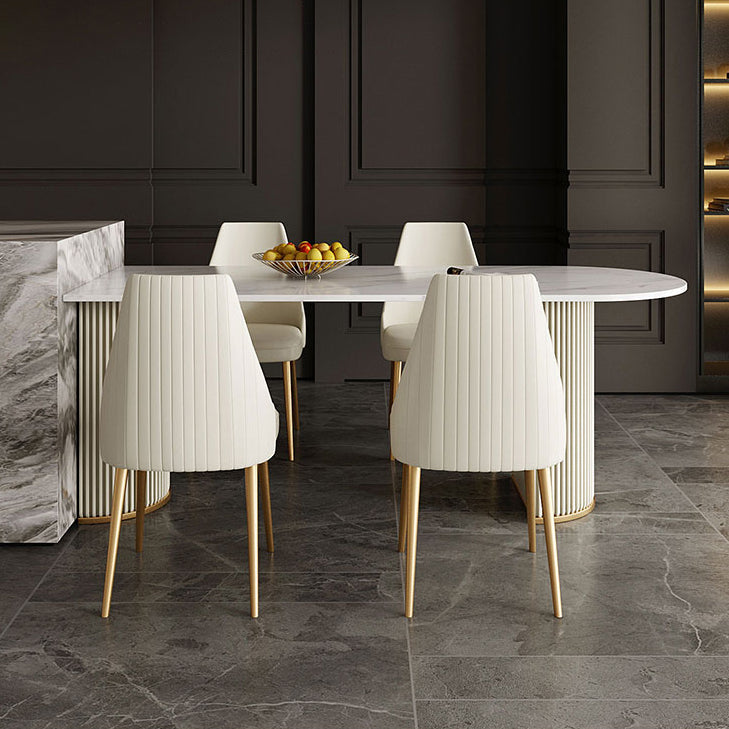Traditional Luxury Dining Table White Sintered Stone Double Pedestal Dining Table