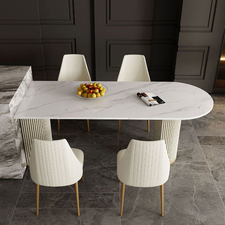 Traditional Luxury Dining Table White Sintered Stone Double Pedestal Dining Table