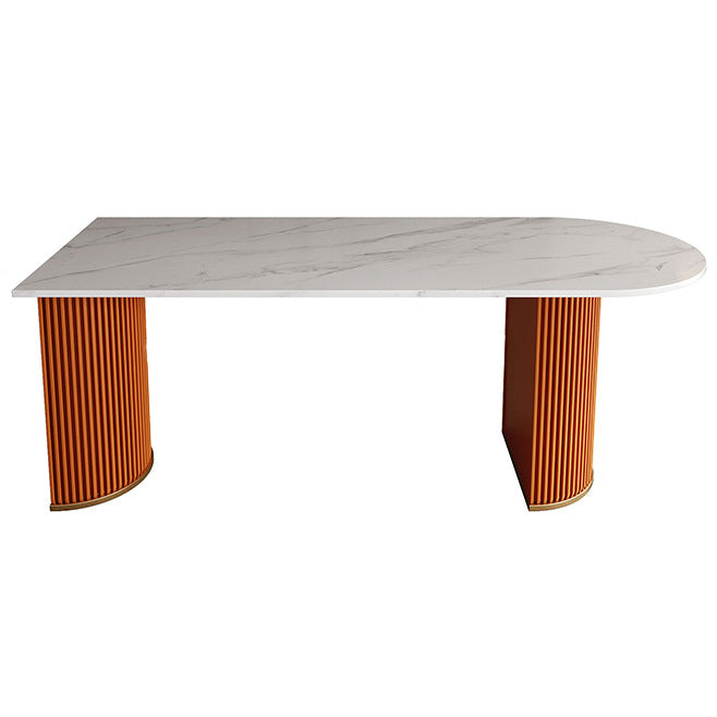 Traditional Luxury Dining Table White Sintered Stone Double Pedestal Dining Table