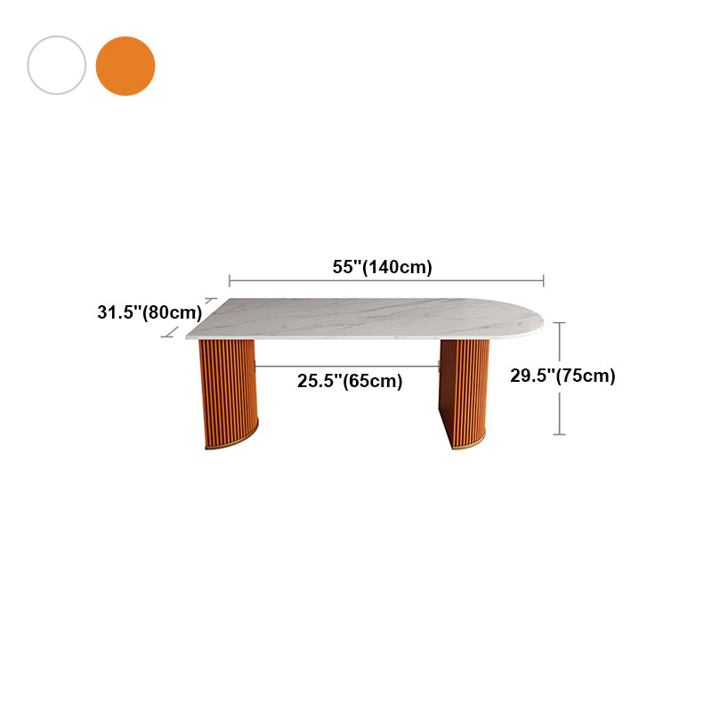 Traditional Luxury Dining Table White Sintered Stone Double Pedestal Dining Table