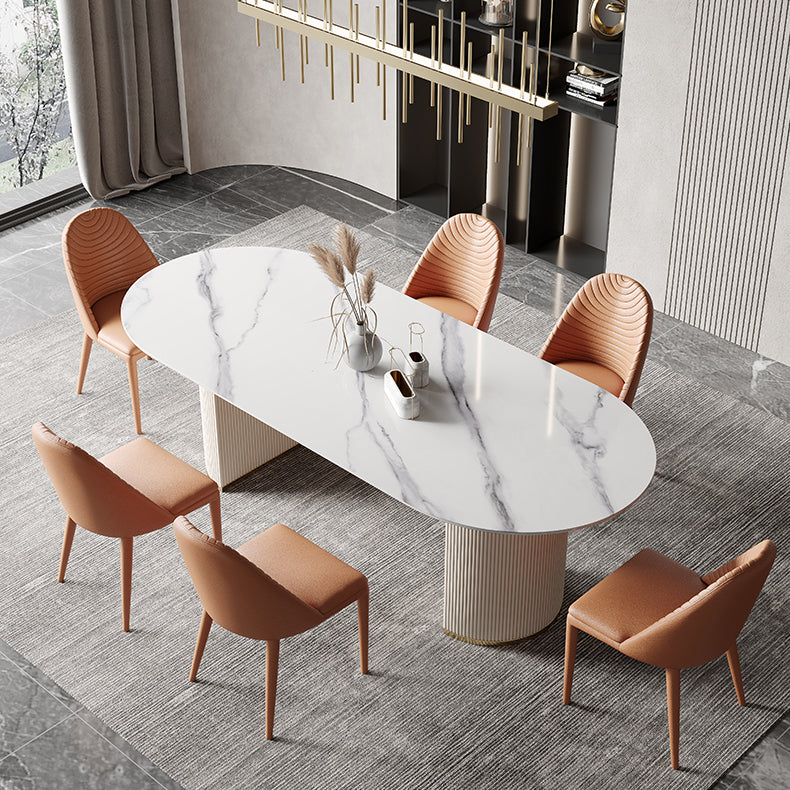 Mesa de comedor de lujo tradicional con muebles de pedestal doble ovalado para el hogar