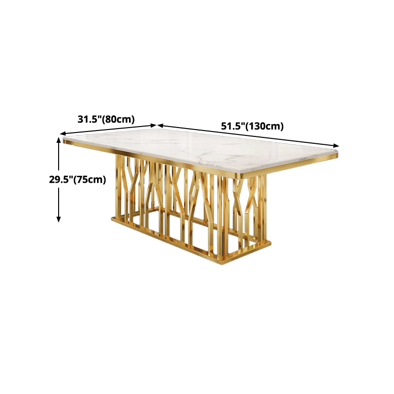Mesa de comedor rectangular de lujo tradicional de metal, mesa interior con tapa blanca y base de pedestal