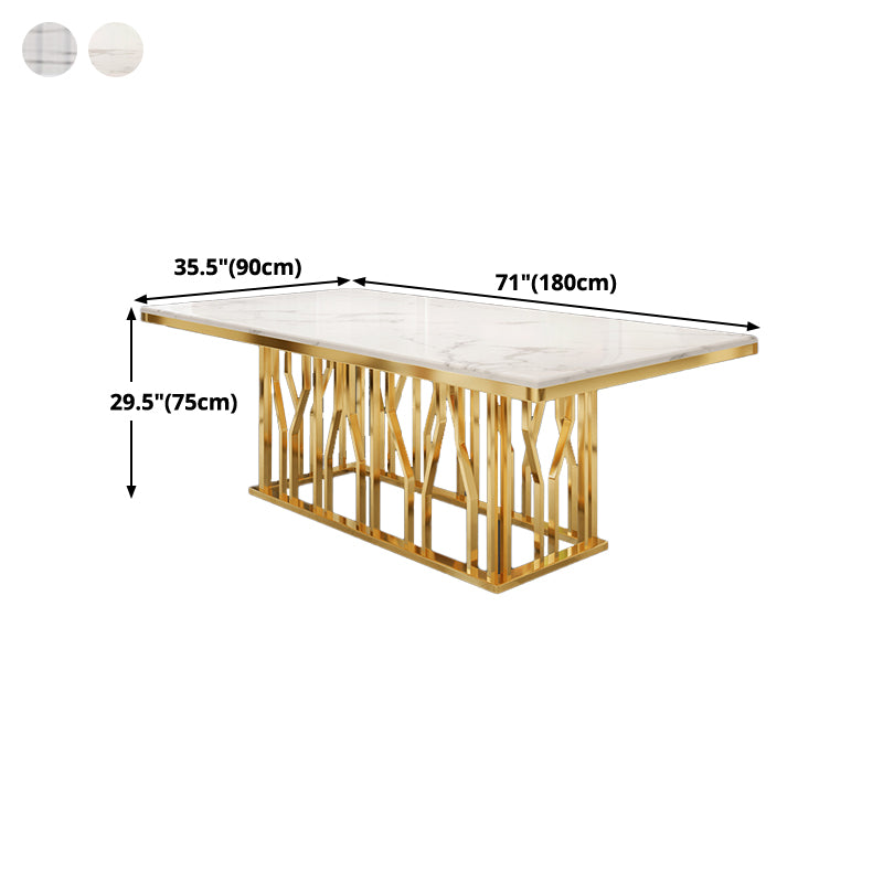 Mesa de comedor rectangular de lujo tradicional de metal, mesa interior con tapa blanca y base de pedestal