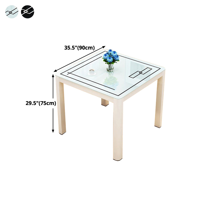 Mesa de comedor cuadrada de estilo industrial, mesa de comedor de vidrio con 4 patas