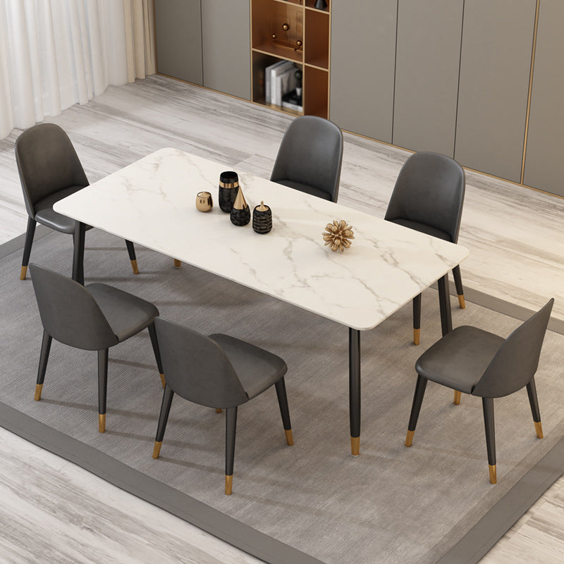 Mesa de comedor moderna de imitación de mármol con acabado mate, rectangular, 4 patas