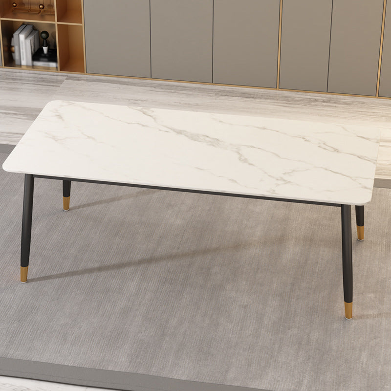 Mesa de comedor moderna de imitación de mármol con acabado mate, rectangular, 4 patas