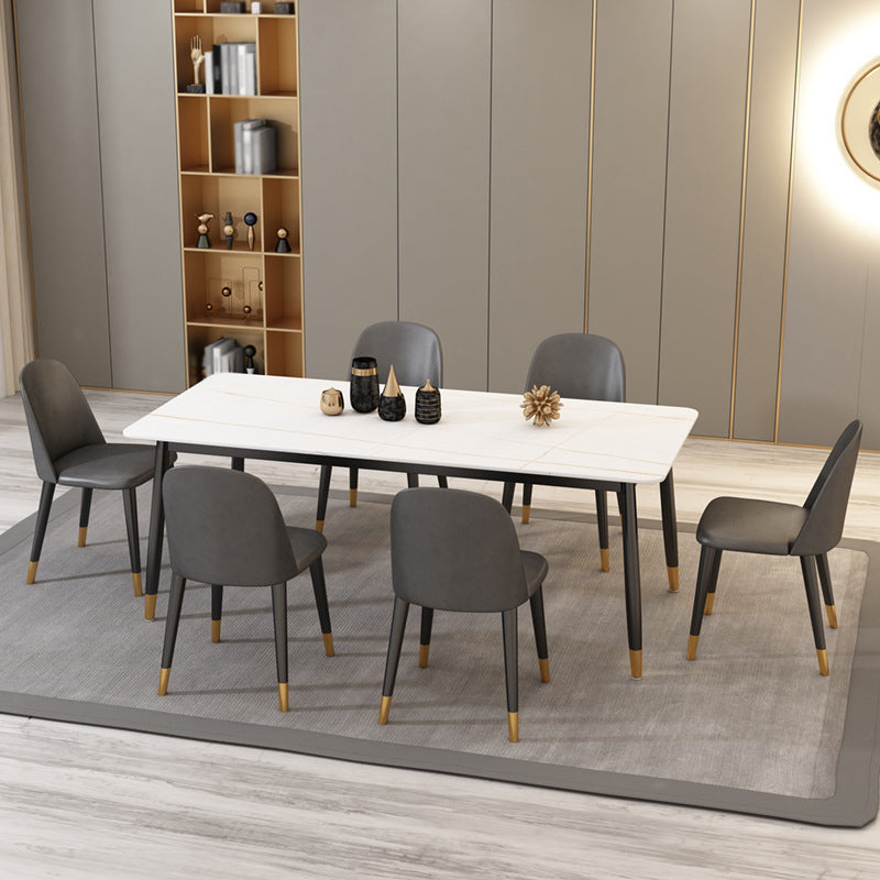 Mesa de comedor moderna de imitación de mármol con acabado mate, rectangular, 4 patas