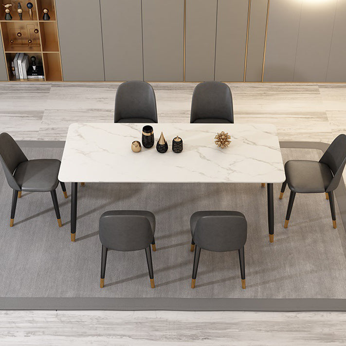 Mesa de comedor moderna de imitación de mármol con acabado mate, rectangular, 4 patas