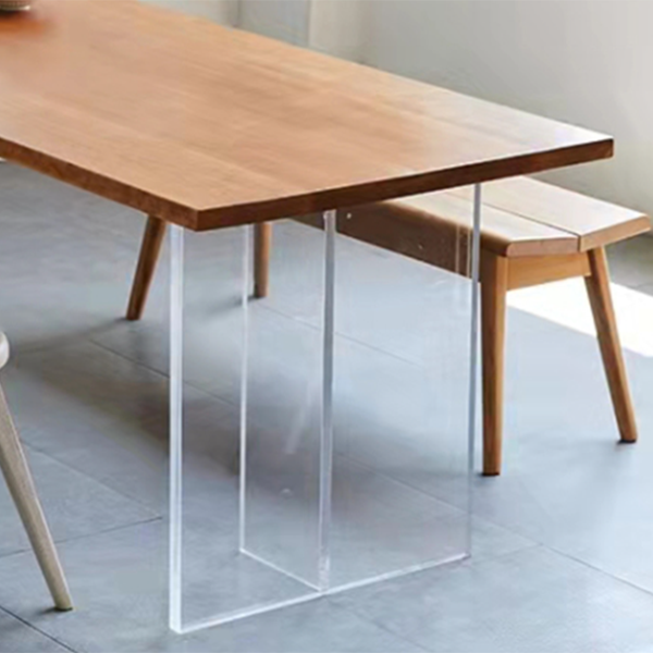 Mesa de restaurante moderna de mesa de madera de pino con base de pedestal doble acrílico