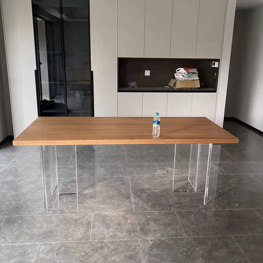 Mesa de restaurante moderna de mesa de madera de pino con base de pedestal doble acrílico