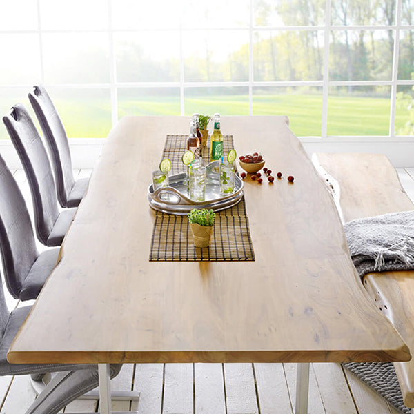 Table moderne en bois massif pour restaurant Table à manger rectangulaire avec double piédestal