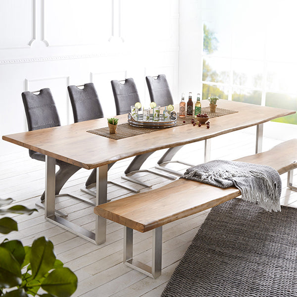 Table moderne en bois massif pour restaurant Table à manger rectangulaire avec double piédestal
