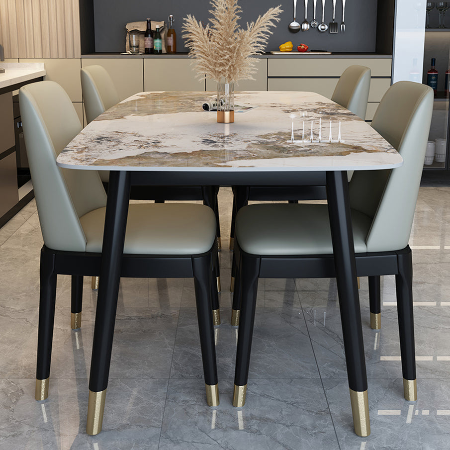 Traditional Luxury Dining Table Stone and Wood Legs Rectangle Dining Site Table