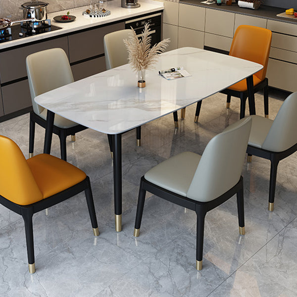 Traditional Luxury Dining Table Stone and Wood Legs Rectangle Dining Site Table