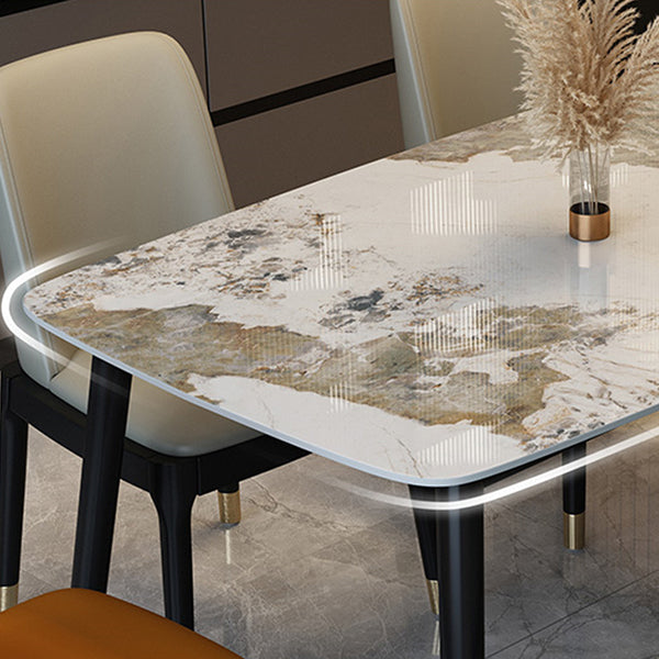 Traditional Luxury Dining Table Stone and Wood Legs Rectangle Dining Site Table