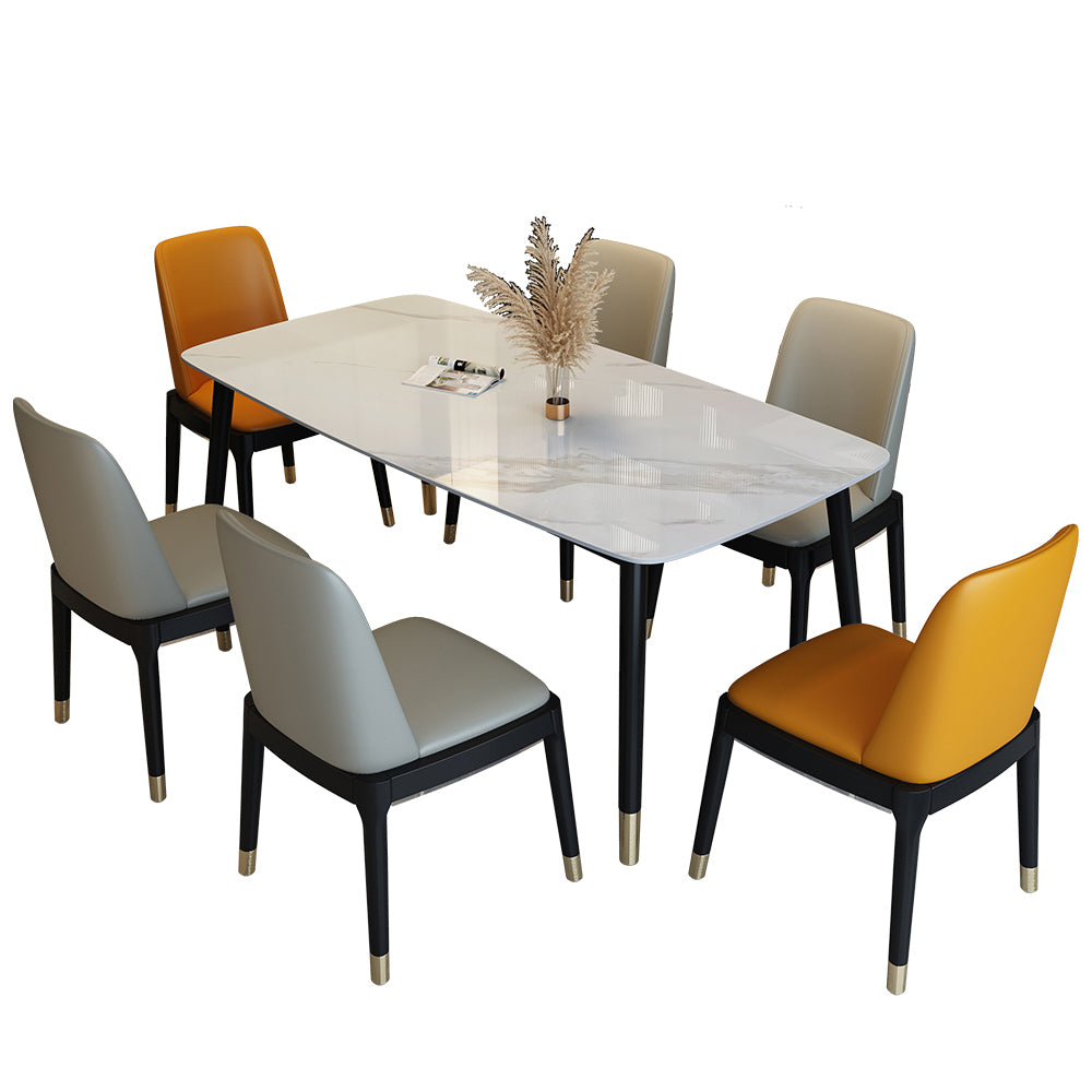 Traditional Luxury Dining Table Stone and Wood Legs Rectangle Dining Site Table