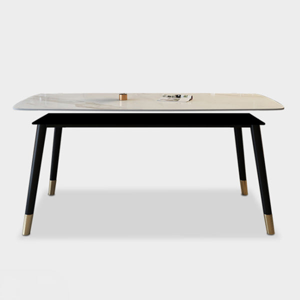 Traditional Luxury Dining Table Stone and Wood Legs Rectangle Dining Site Table