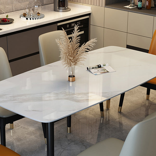 Traditional Luxury Dining Table Stone and Wood Legs Rectangle Dining Site Table