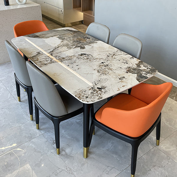 Mesa de comedor de piedra con 4 piernas negras