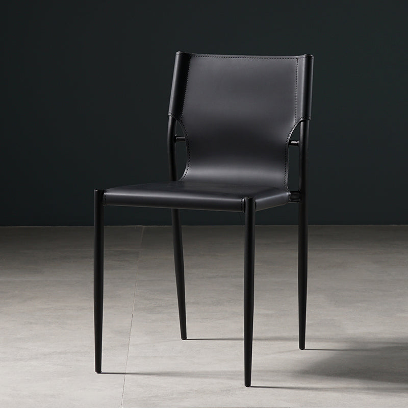 Industrial Style Leather Dining Side Chair Solid Back Armless Dining Chair