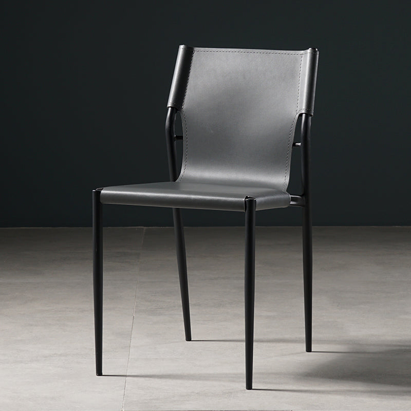 Industrial Style Leather Dining Side Chair Solid Back Armless Dining Chair