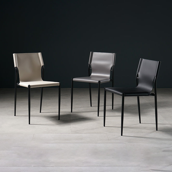 Silla de comedor de cuero de estilo industrial, silla de comedor sin brazos con respaldo sólido