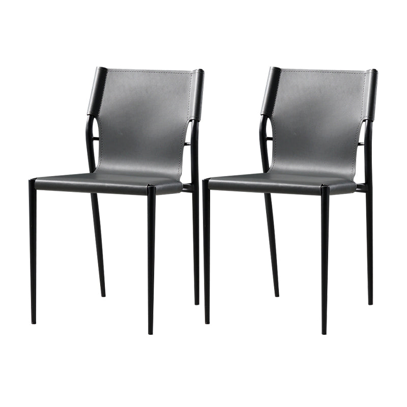 Silla de comedor de cuero de estilo industrial, silla de comedor sin brazos con respaldo sólido