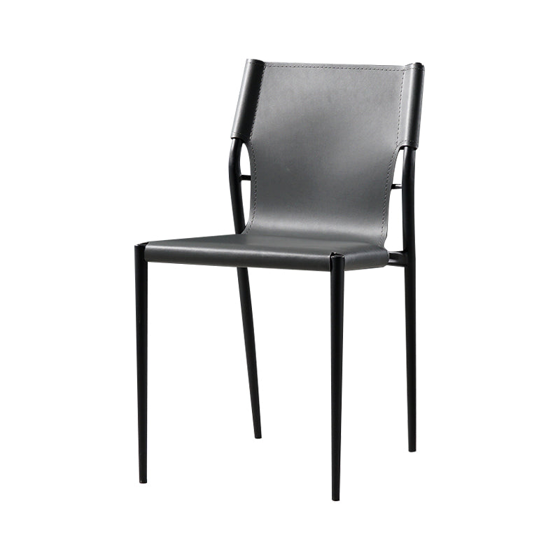 Silla de comedor de cuero de estilo industrial, silla de comedor sin brazos con respaldo sólido