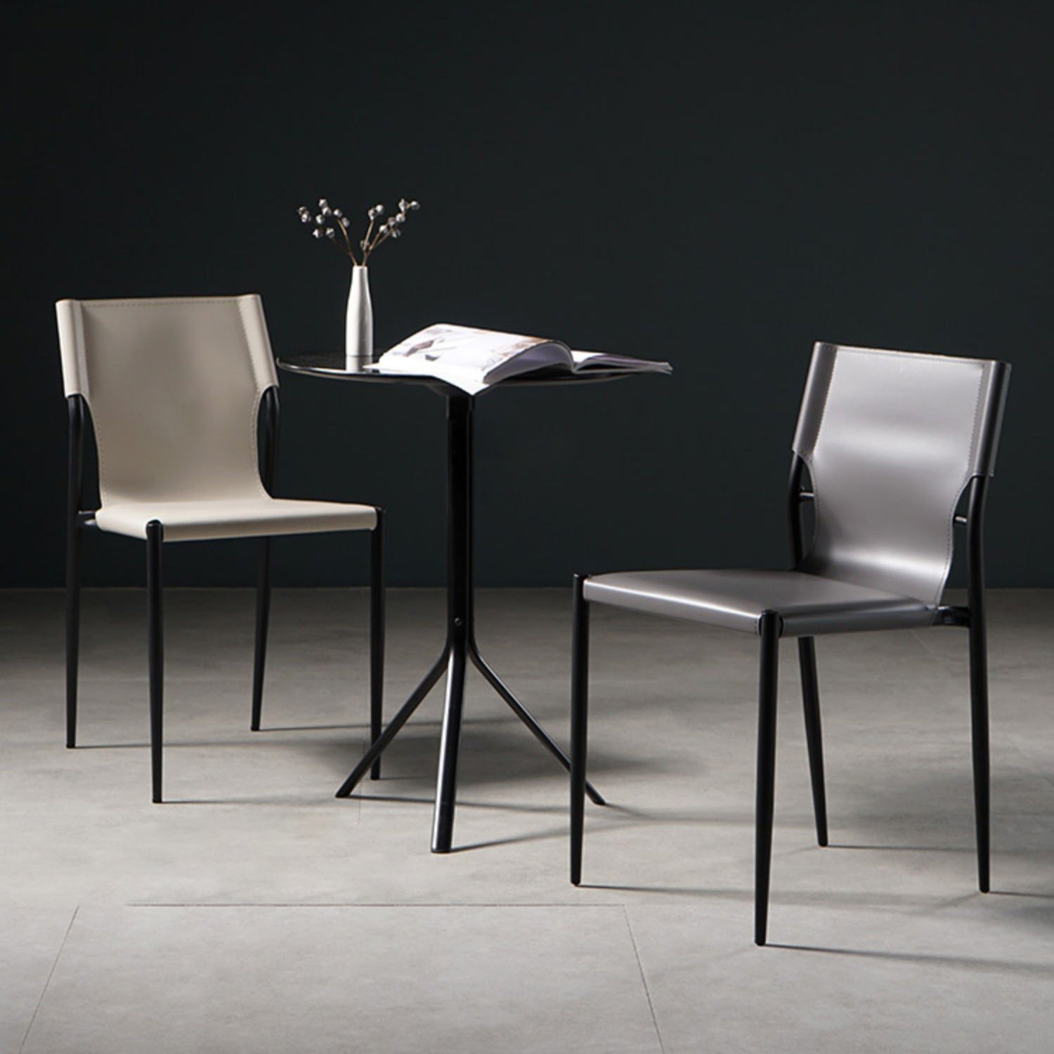 Silla de comedor de cuero de estilo industrial, silla de comedor sin brazos con respaldo sólido