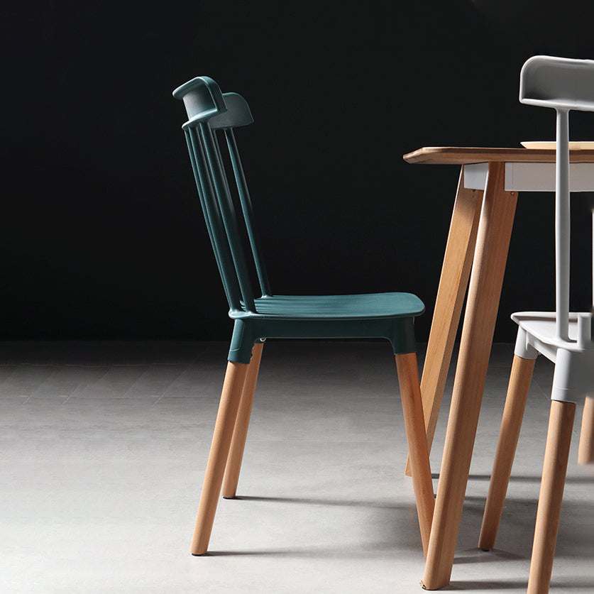 Silla con respaldo de listones de estilo moderno, sillas sin brazos con patas de madera para cocina