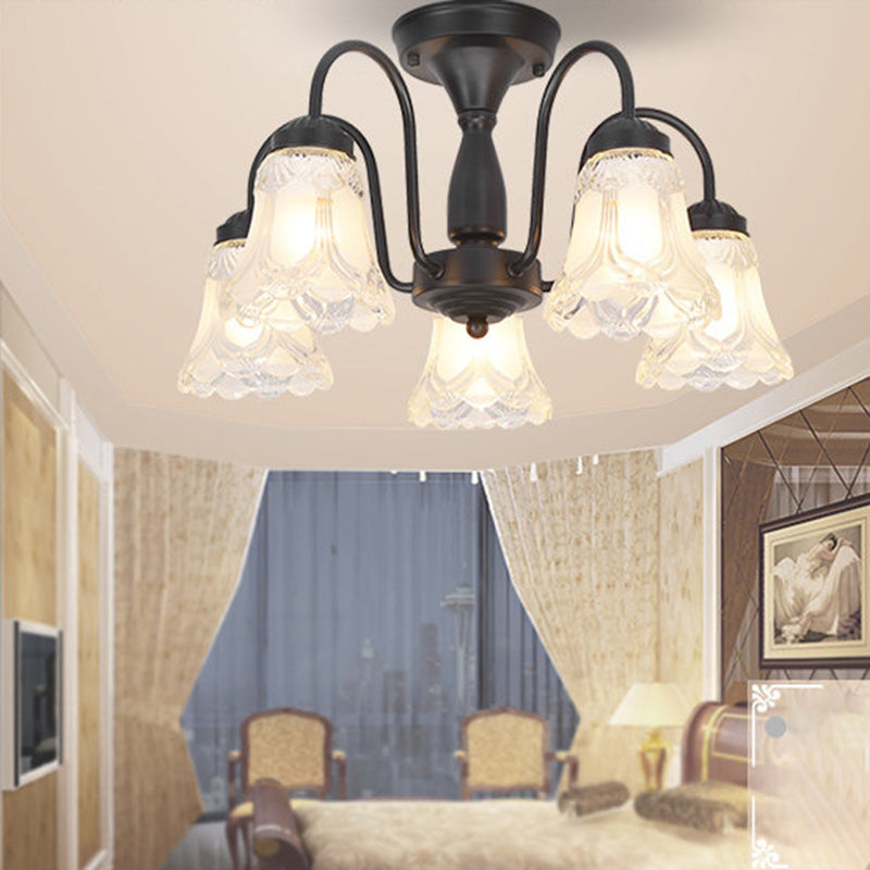 Luz de lámpara de campana decorativa iluminación de vidrio Flushmount en negro para sala de estar
