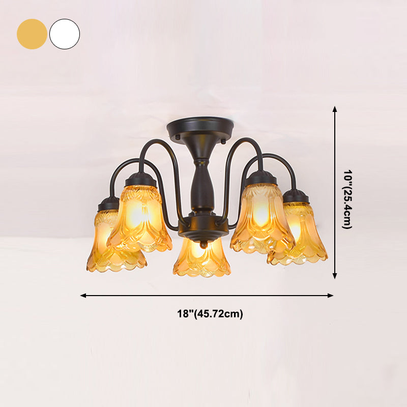 Luz de lámpara de campana decorativa iluminación de vidrio Flushmount en negro para sala de estar