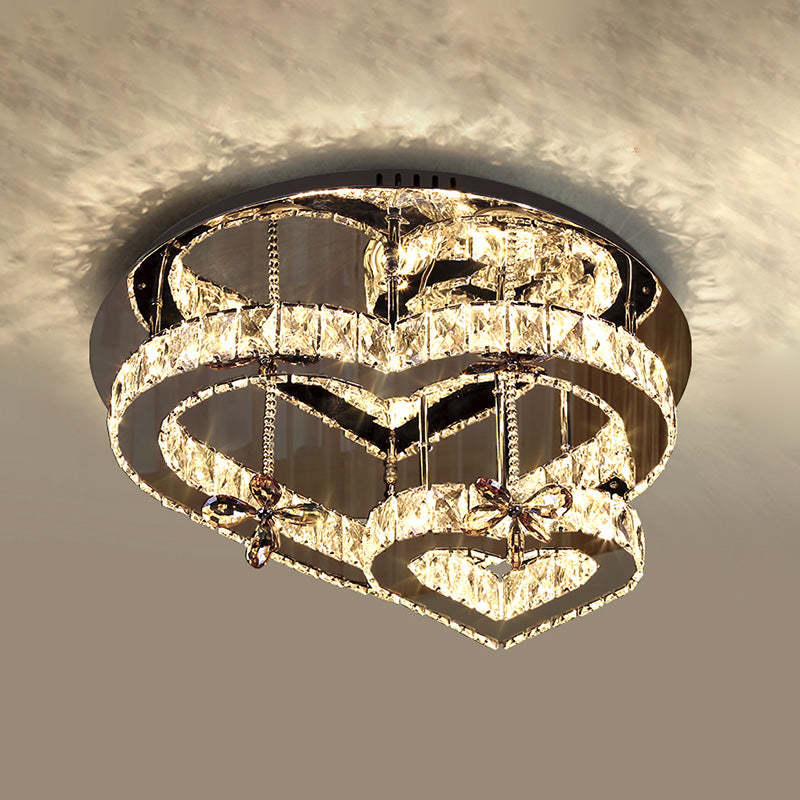 Crimorary Heart Flush Lightture Crystal 2 Light Flush Plafond Light