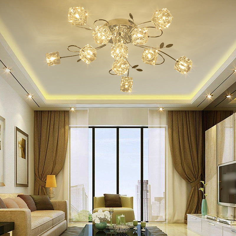 Cube contemporain Flush Lightture Crystal Flush Plafond Light en argent