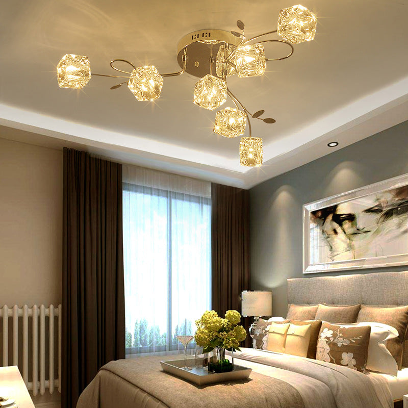 Cube contemporain Flush Lightture Crystal Flush Plafond Light en argent