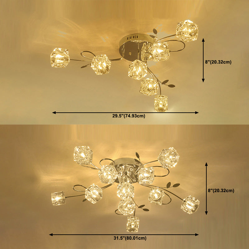 Cube contemporain Flush Lightture Crystal Flush Plafond Light en argent