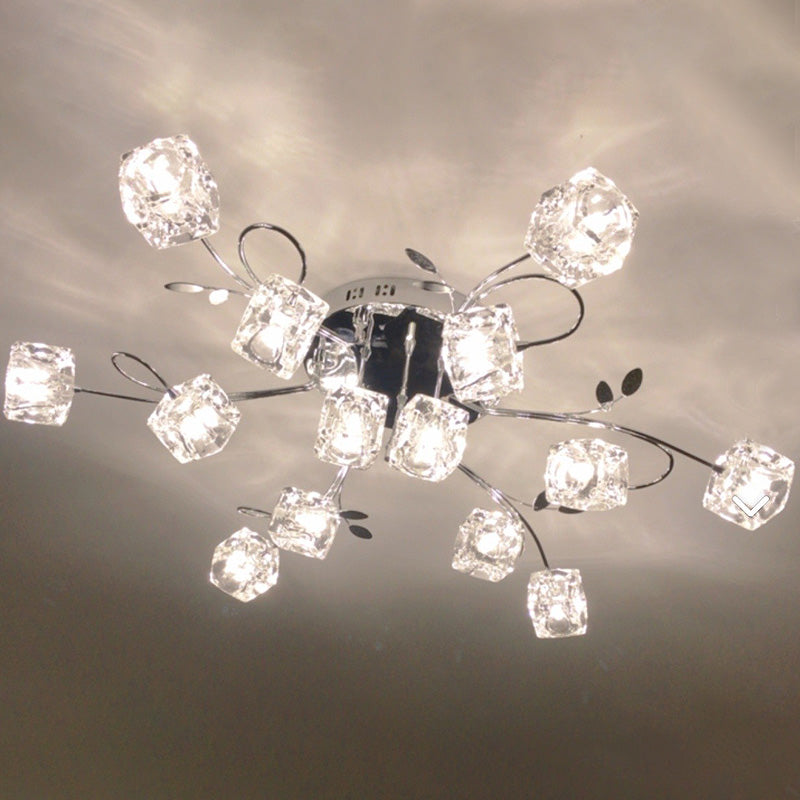 Cube contemporain Flush Lightture Crystal Flush Plafond Light en argent