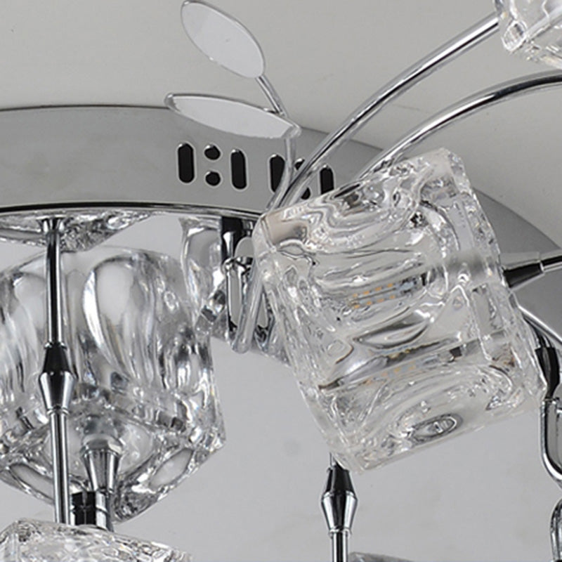 Cube contemporain Flush Lightture Crystal Flush Plafond Light en argent
