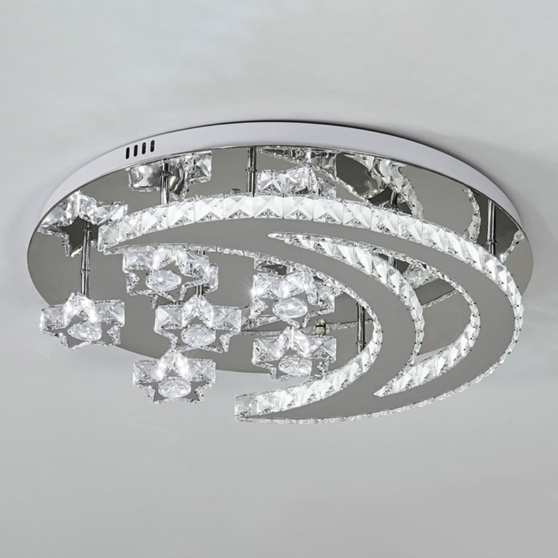 Contemporary Star Flush Light Crystal Flush Mount Ceiling Fixture in Silver