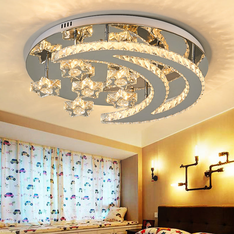 Contemporary Star Flush Light Crystal Flush Mount Ceiling Fixture in Silver