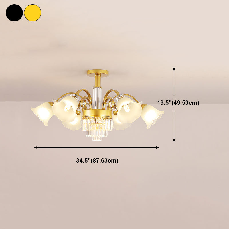 Éclairage de plafond multi-tampon traditionnel à lampe métallique avec une teinte en verre de fleur