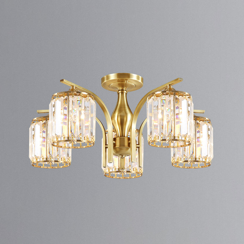 Éclairage de plafond de chambre à coucher multi-tampons moderne de cuivre en cuivre avec nuance en cristal