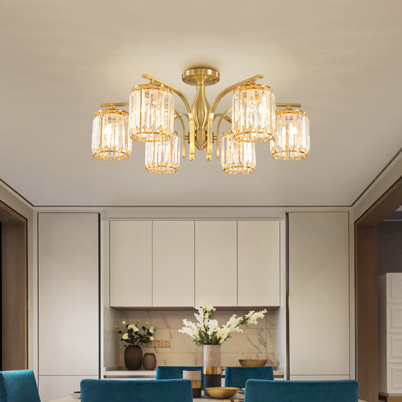 Éclairage de plafond de chambre à coucher multi-tampons moderne de cuivre en cuivre avec nuance en cristal