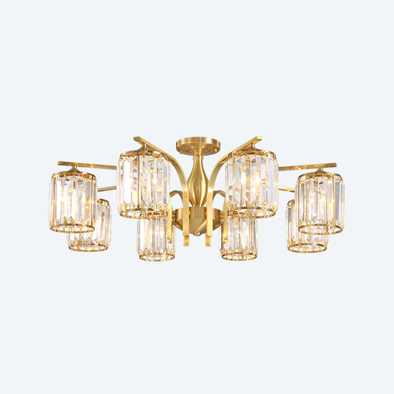 Éclairage de plafond de chambre à coucher multi-tampons moderne de cuivre en cuivre avec nuance en cristal